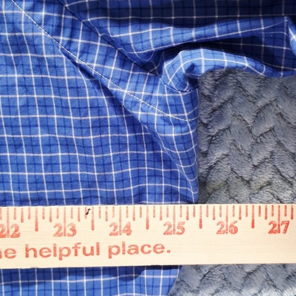 Ralph Lauren Classic Fit Blue White Check Button Down Shirt Mens 17.5 34/35 XL